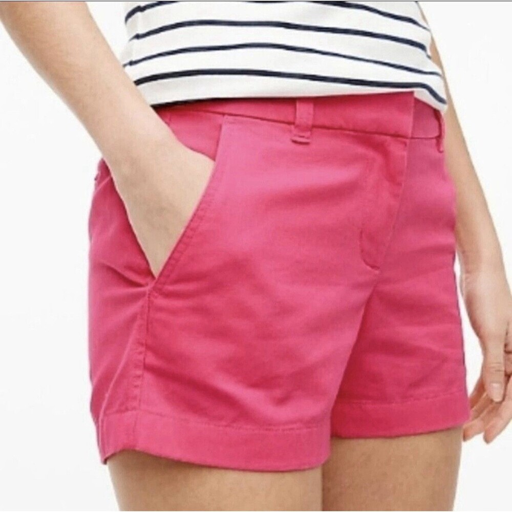 J.CREW Women Size 12 Hot Pink Chino Shorts 100% Cotton 5" Classic Preppy Casual